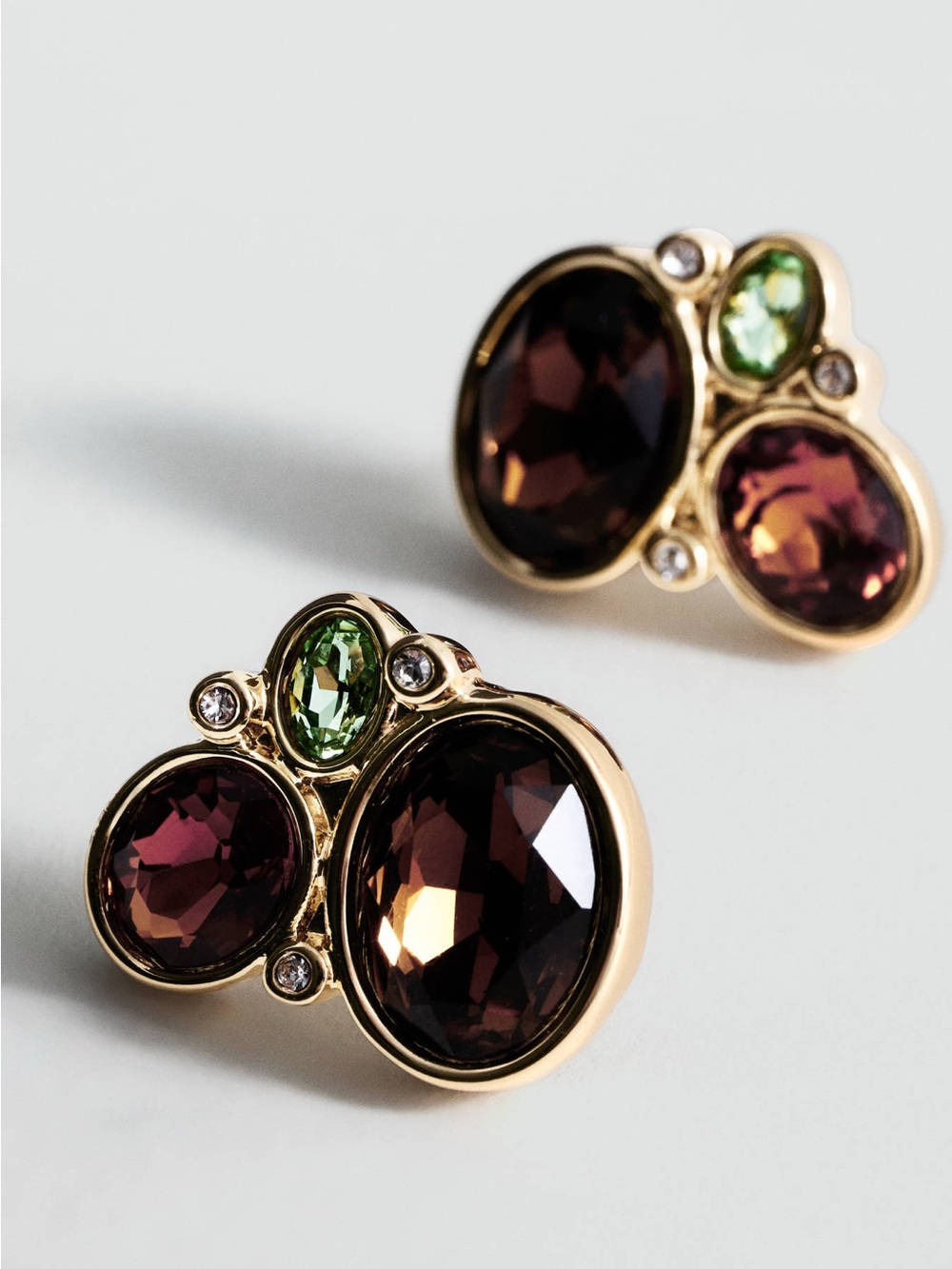 Mango Gold-Tone Earrings with Deep Brown and Pale Green Stones